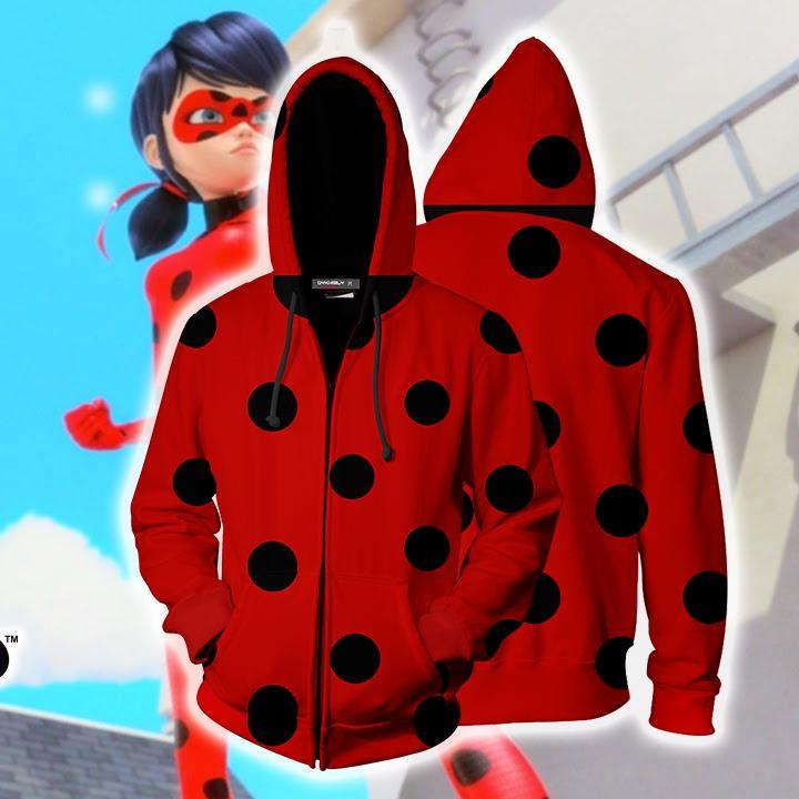 Ladybug Cosplay Miraculous Tales Of Ladybug & Cat Noir Zip Up Hoodie Jacket XS  