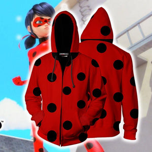 Ladybug Cosplay Miraculous Tales Of Ladybug & Cat Noir Zip Up Hoodie Jacket US/EU XXS (ASIAN S)  
