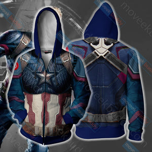 Avengers: Endgame Captain America Cosplay Zip Up Hoodie Jacket XS  