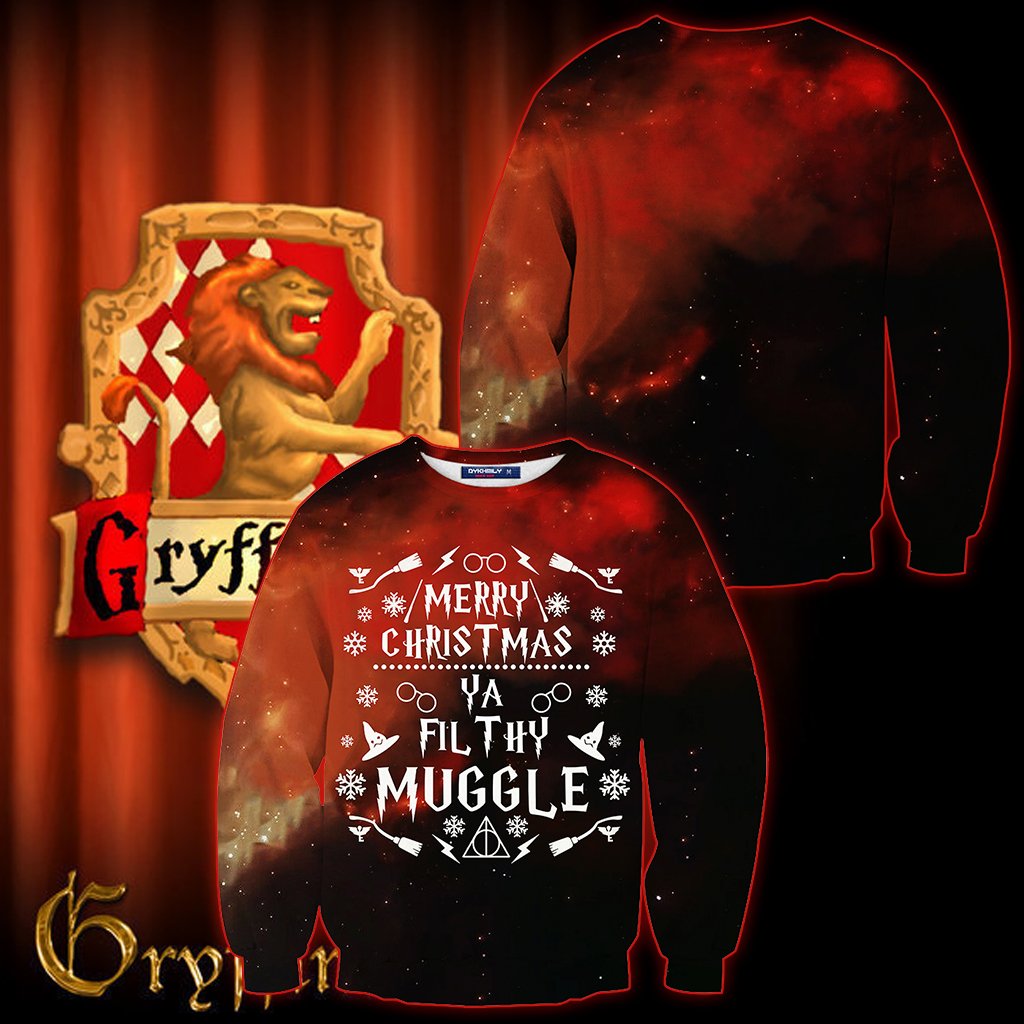 Gryffindor Merry Christmas Ya Filthy Muggle Harry Potter 3D Sweater S  