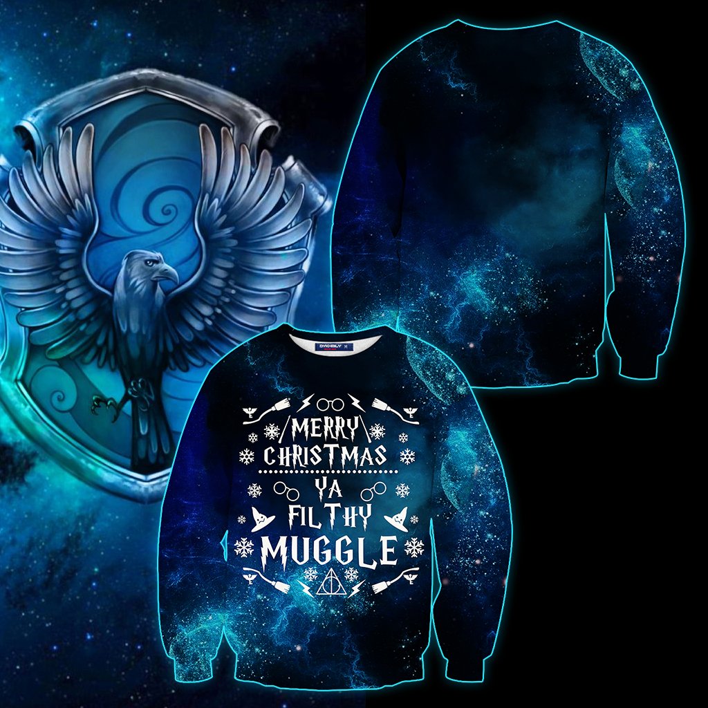 Ravenclaw Merry Christmas Ya Filthy Muggle Harry Potter 3D Sweater US/EU S  