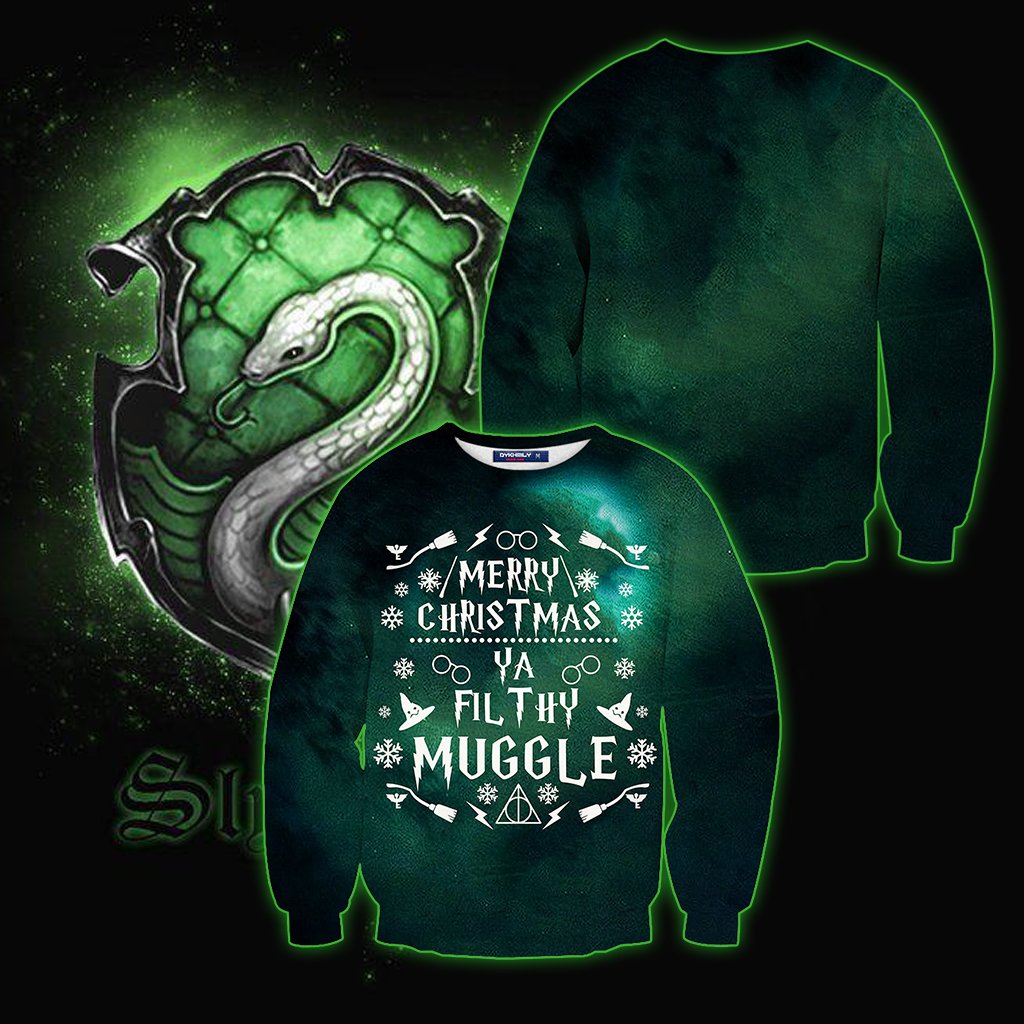 Slytherin Merry Christmas Ya Filthy Muggle Harry Potter 3D Sweater S  
