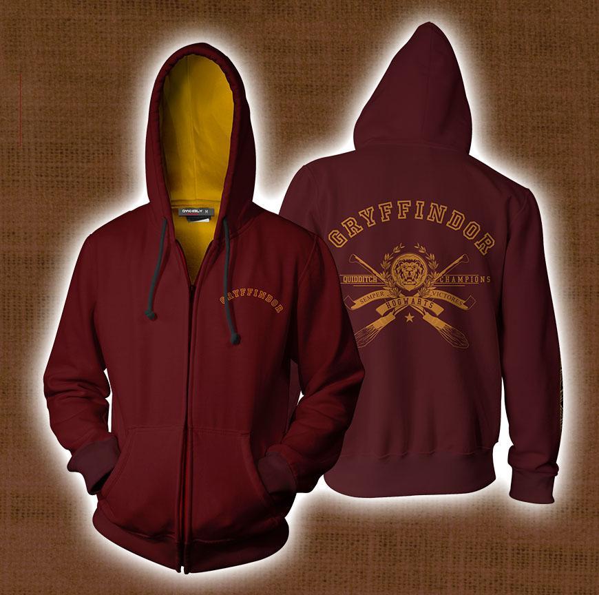 Quidditch Champion Gryffindor Team Harry Potter Zip Up Hoodie XS  