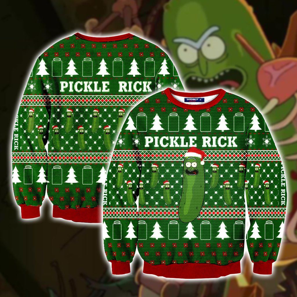 Rick And Morty Pickle Rick Ugly Christmas 3D Sweater US/EU XXS (ASIAN S)  