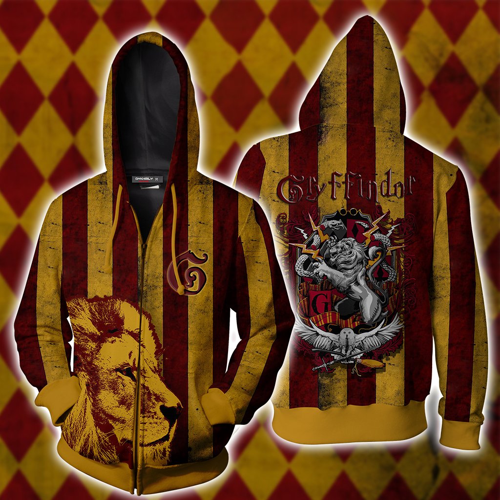 Striped Gryffindor Harry Potter Unisex 3D T-shirt Zip Hoodie S 