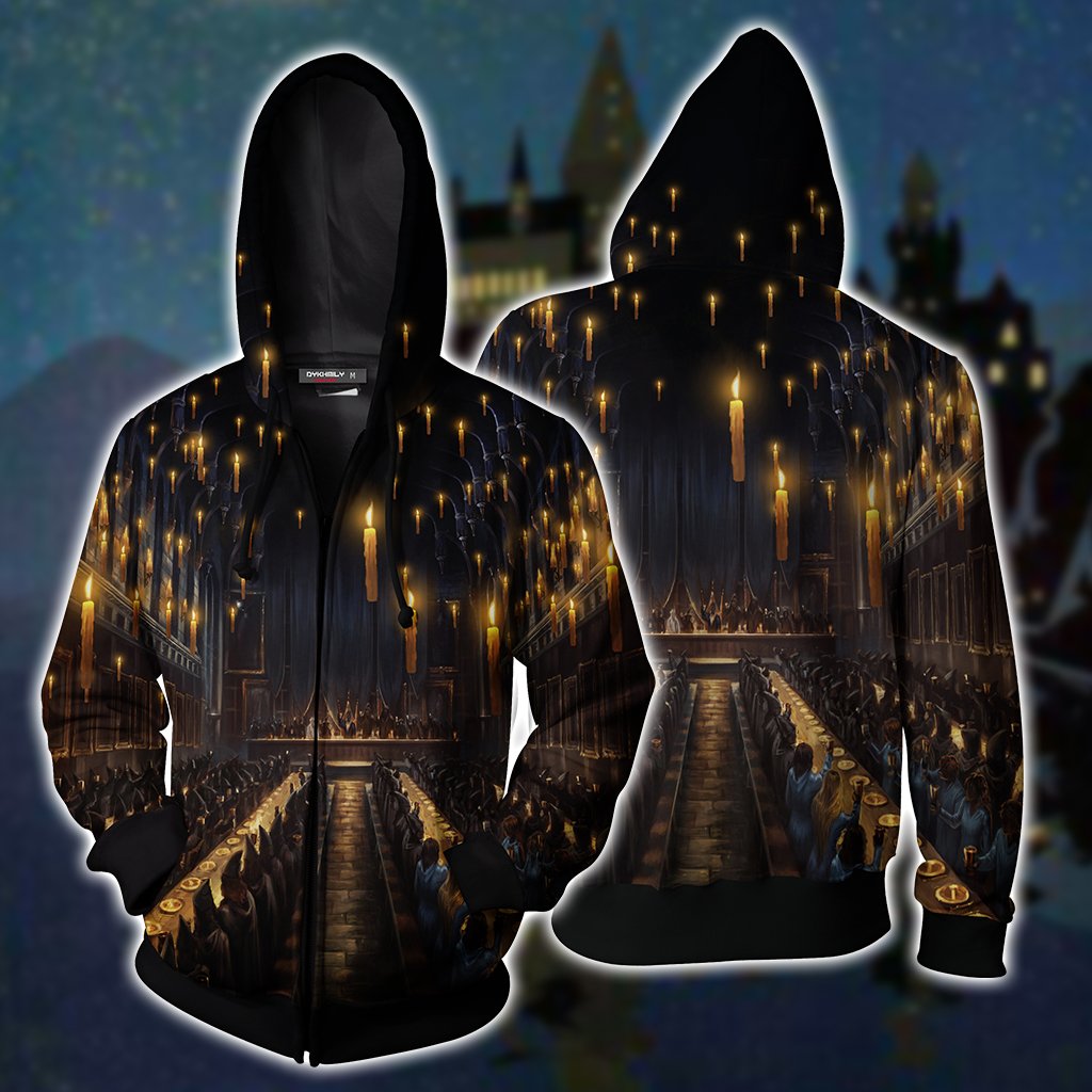 The Great Hall Harry Potter Unisex 3D T-shirt Zip Hoodie S 