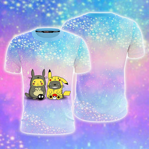 Pikachu Cosplay Totoro & Totoro Cosplay Pikachu Unisex 3D T-shirt S  