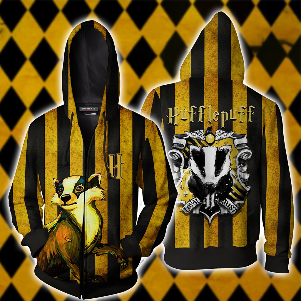 Striped Hufflepuff Harry Potter Unisex 3D T-shirt Zip Hoodie S 