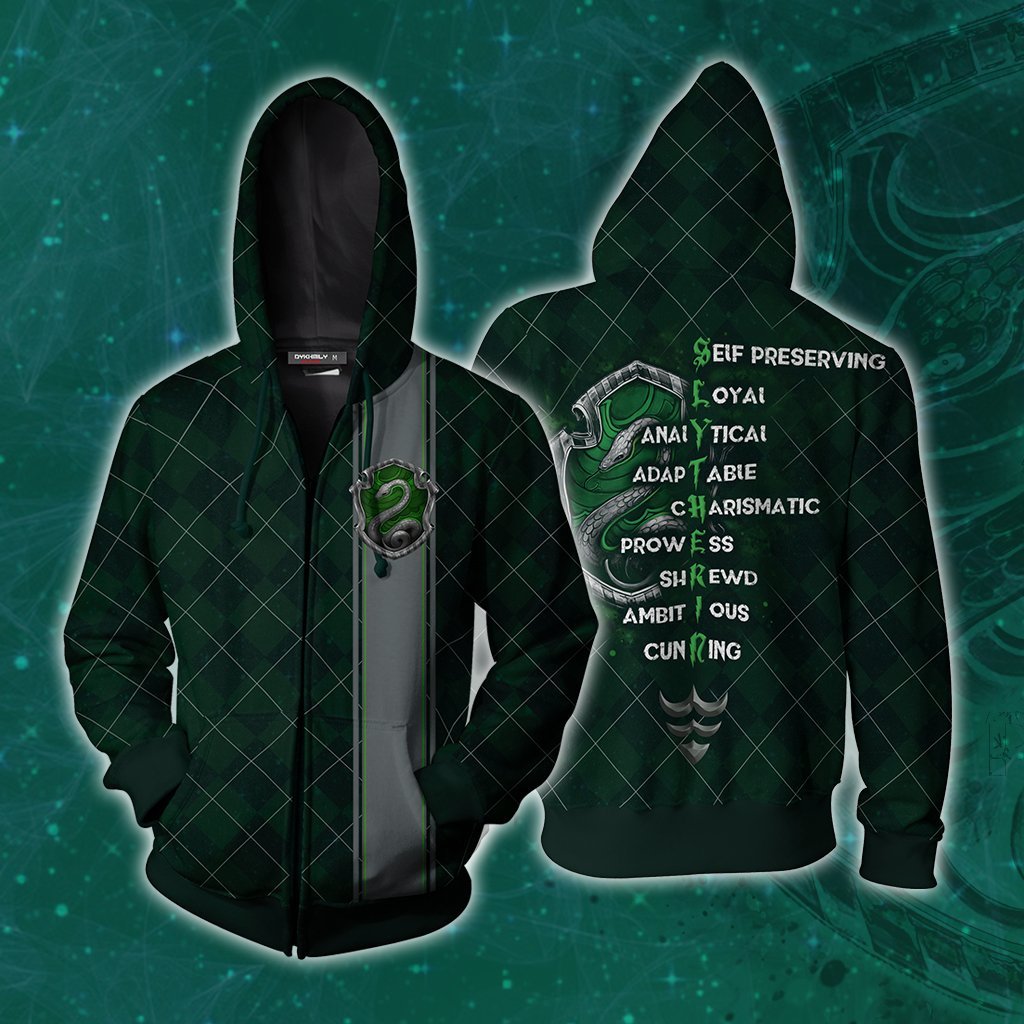 Slytherin Hogwarts House Harry Potter Zip Up Hoodie S  