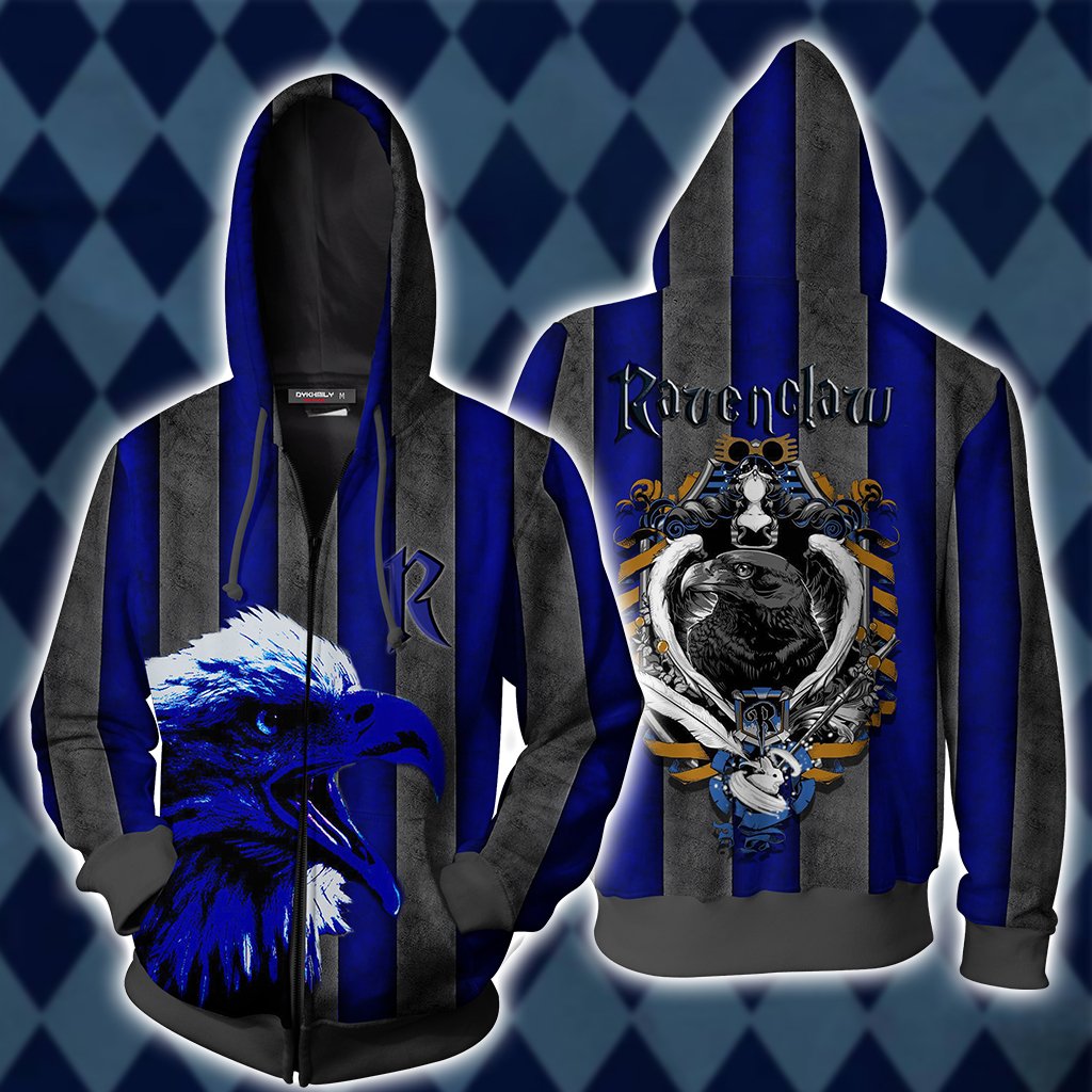 Striped Ravenclaw Harry Potter Unisex 3D T-shirt Zip Hoodie S 