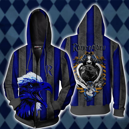 Striped Ravenclaw Harry Potter Unisex 3D T-shirt Zip Hoodie S 