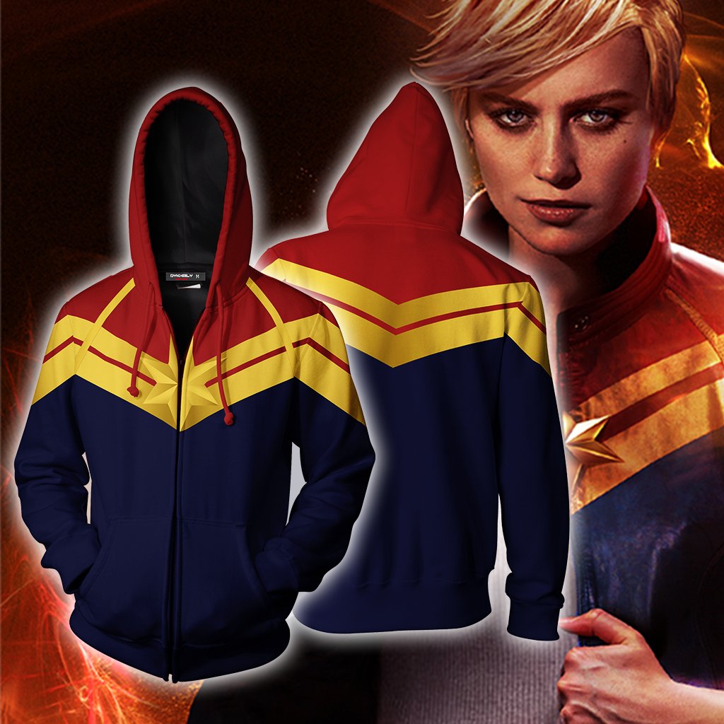 Captain Marvel Cosplay Unisex Zip Up Hoodie Jacket XS  