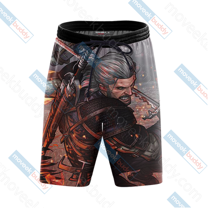 The Witcher 3 Wild Hunt Geralt 3D Beach Shorts   