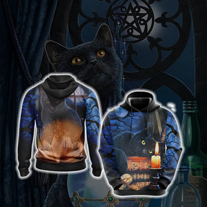 Witching Hour Black Cat Halloween Unisex 3D T-shirt Hoodie S 