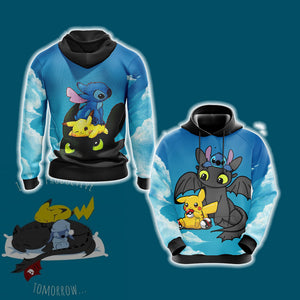 Stitch - Pokemon - How to train your dragon Unisex 3D T-shirt Hoodie S 