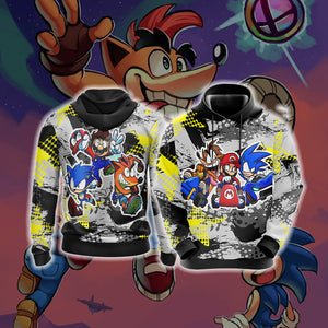Crash Bandicoot x Mario x Sonic The Hedgehog Unisex 3D T-shirt Hoodie S 