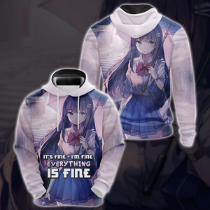 It's fine - I'm fine - Everything is fine Anime Girl All Over Print T-shirt Tank Top Zip Hoodie Pullover Hoodie Hoodie S 