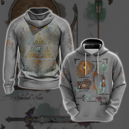 The Legend of Zelda Breath of The Wild Link Inventory Graphic All Over Print T-shirt Zip Hoodie Pullover Hoodie Grey Hoodie S