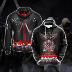 We work in the Dark to serve the Light Assassin's Creed All Over Print T-shirt Zip Hoodie Pullover Hoodie Hoodie S 