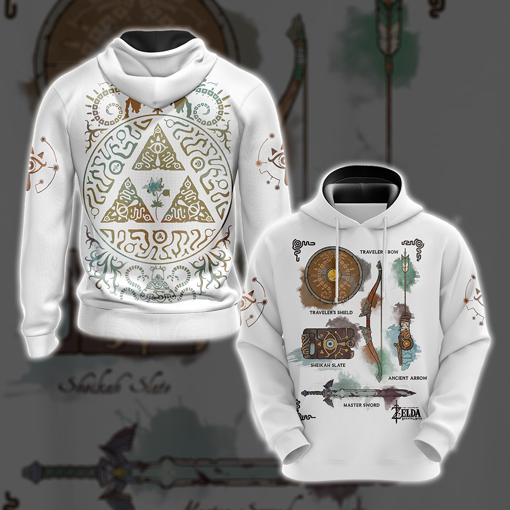 The Legend of Zelda Breath of The Wild Link Inventory Graphic All Over Print T-shirt Zip Hoodie Pullover Hoodie