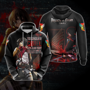 The World Is Cruel and Also Very Beautiful Mikasa Attack On Titan Anime T-shirt Zip Hoodie Pullover Hoodie Hoodie S 