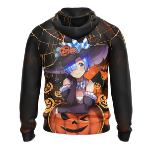 Rem Re:Zero Halloween All Over Print T-shirt Zip Hoodie Pullover Hoodie   
