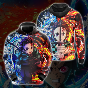 Tanjiro Sun and Water Breathing Techniques Demon Slayer All Over Print T-shirt Zip Hoodie Pullover Hoodie Hoodie S 