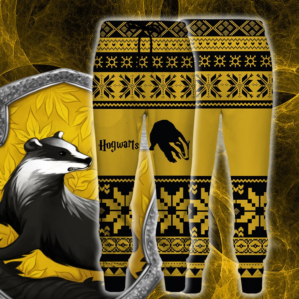 The Hufflepuff Badger Harry Potter Ugly Christmas Jogging Pants S  