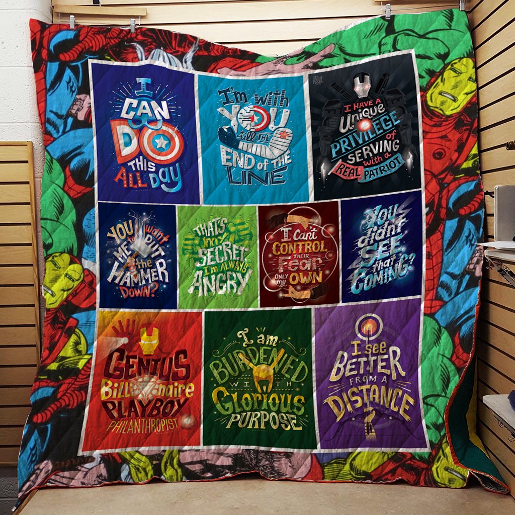 Avenger Characters Quotes 3D Quilt Blanket US Twin (60'' x 70'‰۪)  