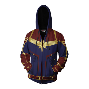Captain Marvel Cosplay New Look Zip Up Hoodie Jacket   