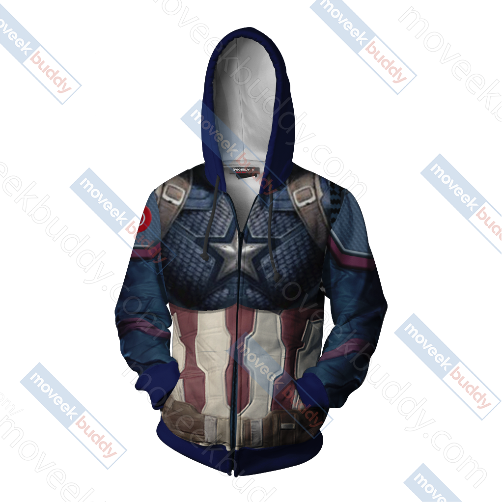 Avengers Endgame Captain America Cosplay Zip Up Hoodie Jacket MoveekBuddyShop