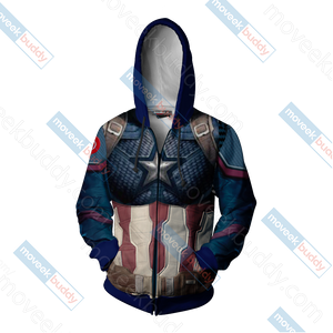 Avengers: Endgame Captain America Cosplay Zip Up Hoodie Jacket   