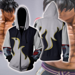 Tekken Jin Kazama White Flame Cosplay Zip Up Hoodie Jacket XS  