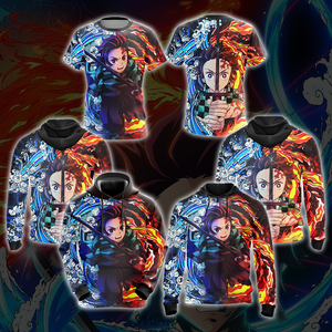 Tanjiro Sun and Water Breathing Techniques Demon Slayer All Over Print T-shirt Zip Hoodie Pullover Hoodie   