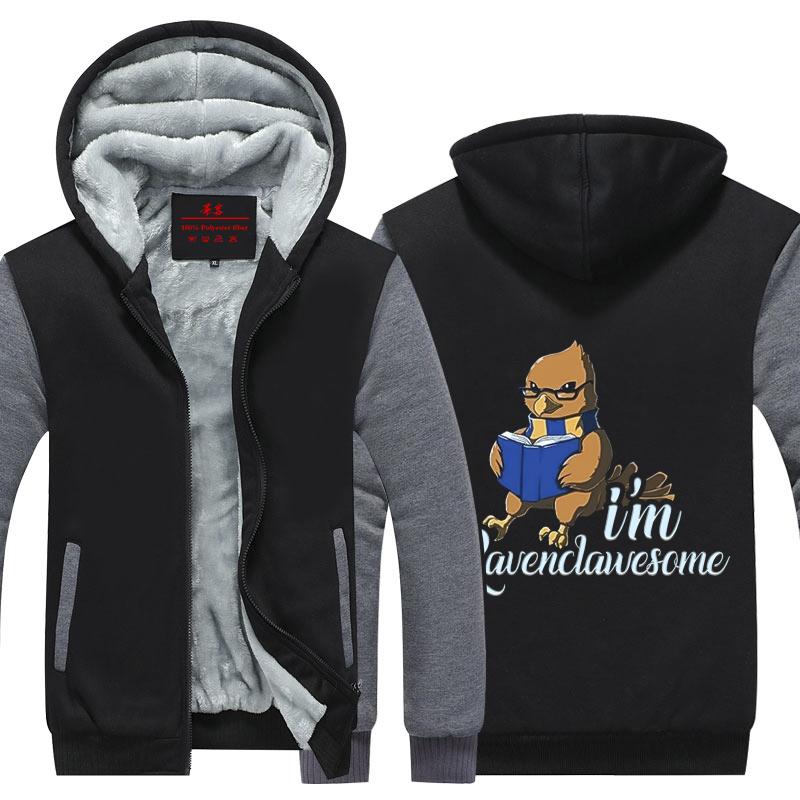 I'm Ravenclawesome Harry Potter House Winter Zip Hoodies Black-Grey S 