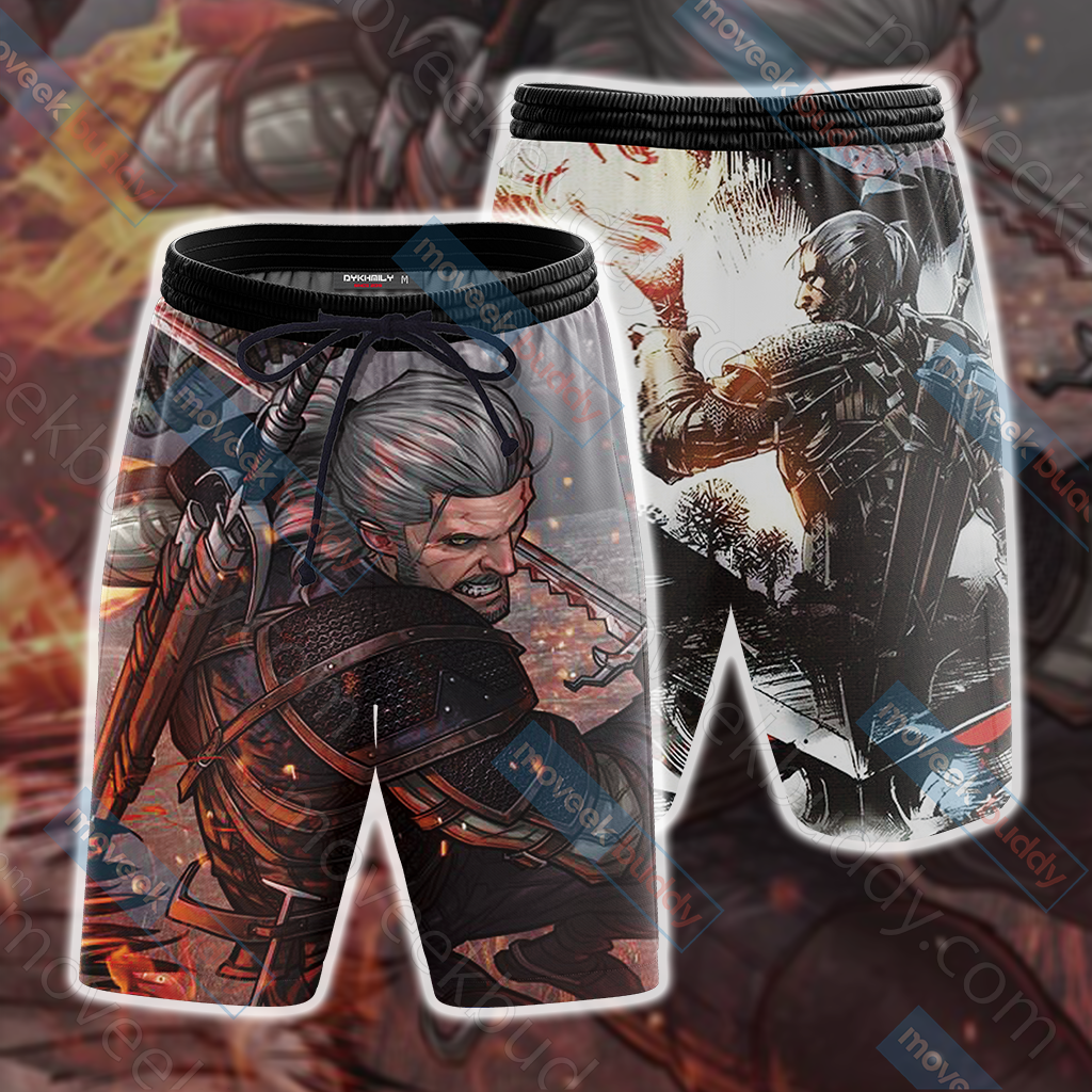 The Witcher 3 Wild Hunt Geralt 3D Beach Shorts S  