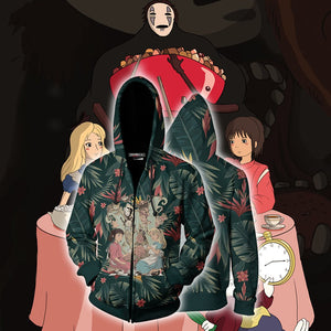 Studio Ghibli And Alice In Wonderland Unisex 3D T-shirt Zip Hoodie XS 