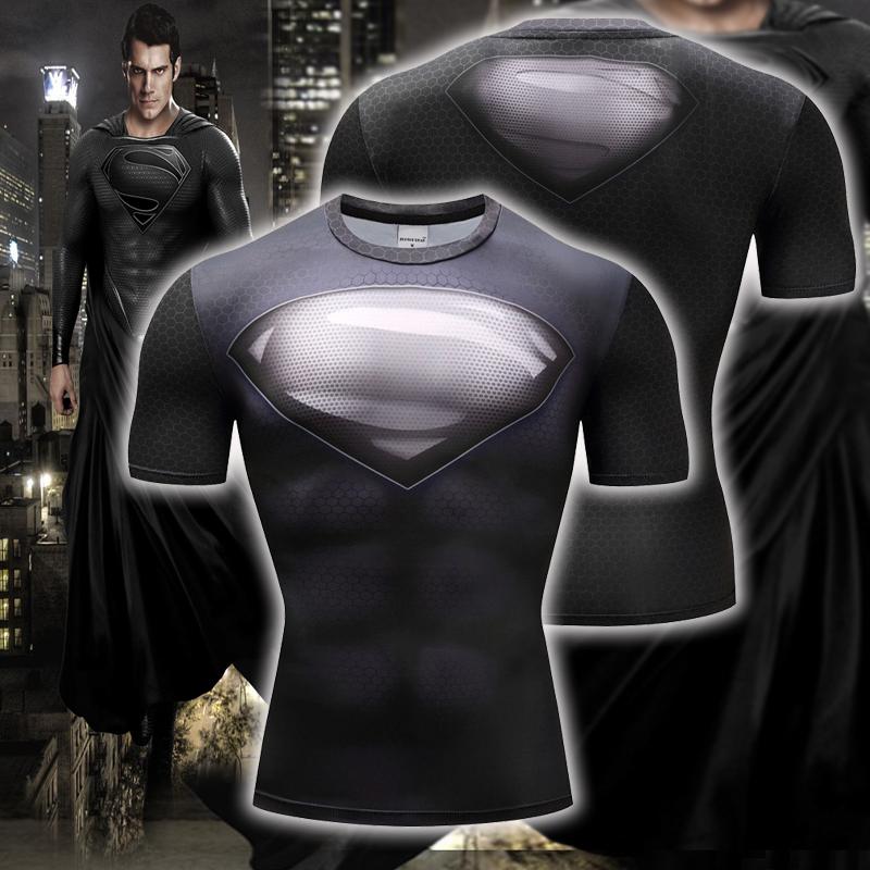 Justice League Henry Cavill Black Superman Cosplay Short Sleeve Compression T-shirt US/EU XXS  