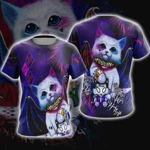 Harley Quinn Cute Cat Unisex 3D T-shirt Zip Hoodie T-shirt S 
