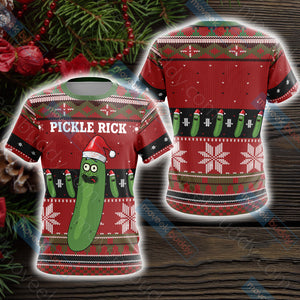 Pickle Rick X-mas Unisex 3D T-shirt   