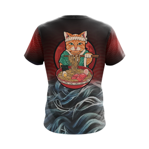 Vintage Cat and Ramen Japanese Style Unisex 3D T-shirt   