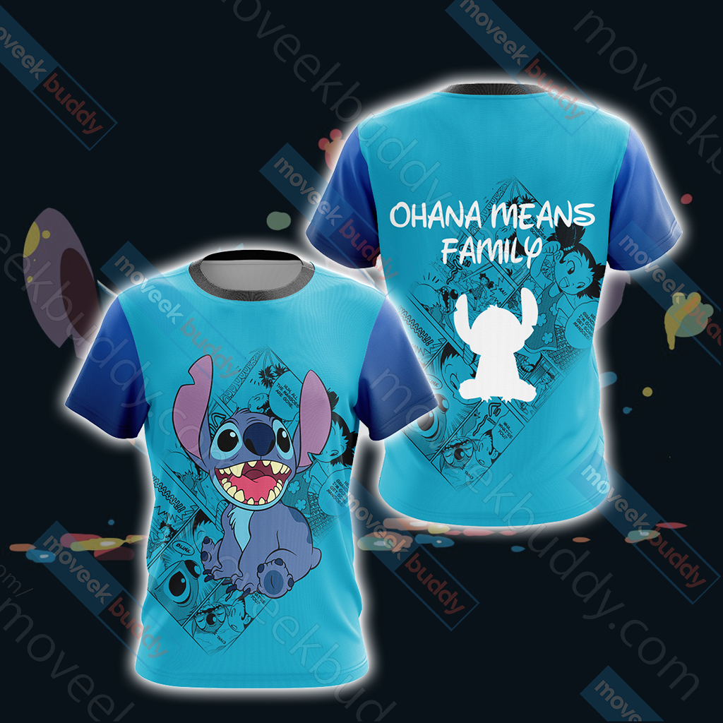 Stitch - Ohana Means Family Unisex 3D T-shirt   