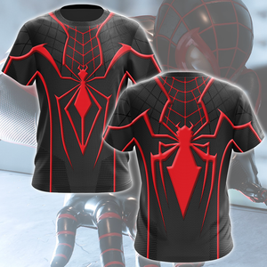 Spider-Man 2 Miles Morales T.R.A.C.K Black Suit Cosplay Video Game All Over Printed T-shirt Tank Top Zip Hoodie Pullover Hoodie Hawaiian Shirt Beach Shorts Joggers T-shirt S 