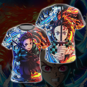 Tanjiro Sun and Water Breathing Techniques Demon Slayer All Over Print T-shirt Zip Hoodie Pullover Hoodie T-shirt S 