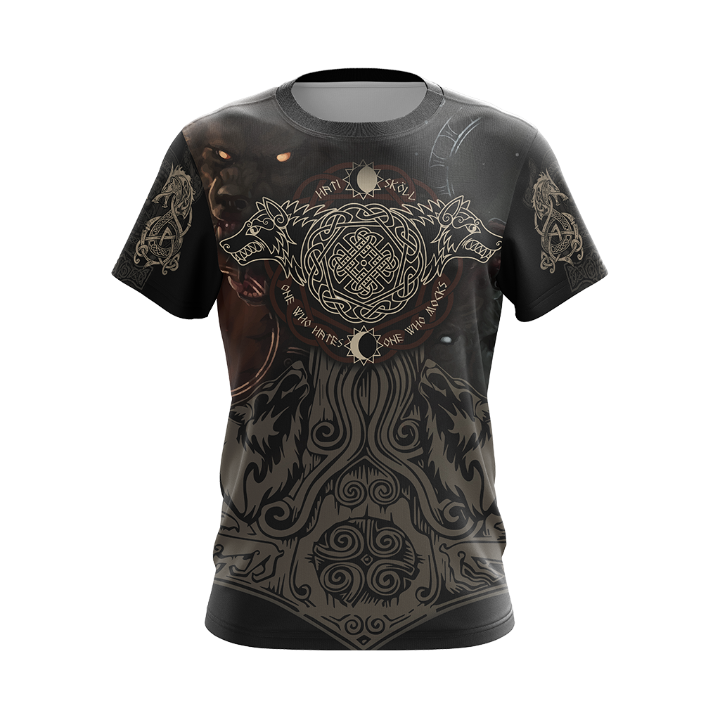 Vikings - The Sons Fenrir The Wolf Hati & Sköll - One Who Hates One Who Mocks Unisex 3D T-shirt Zip Hoodie Pullover Hoodie   
