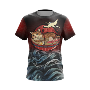 Vintage Cat and Ramen Japanese Style Unisex 3D T-shirt   