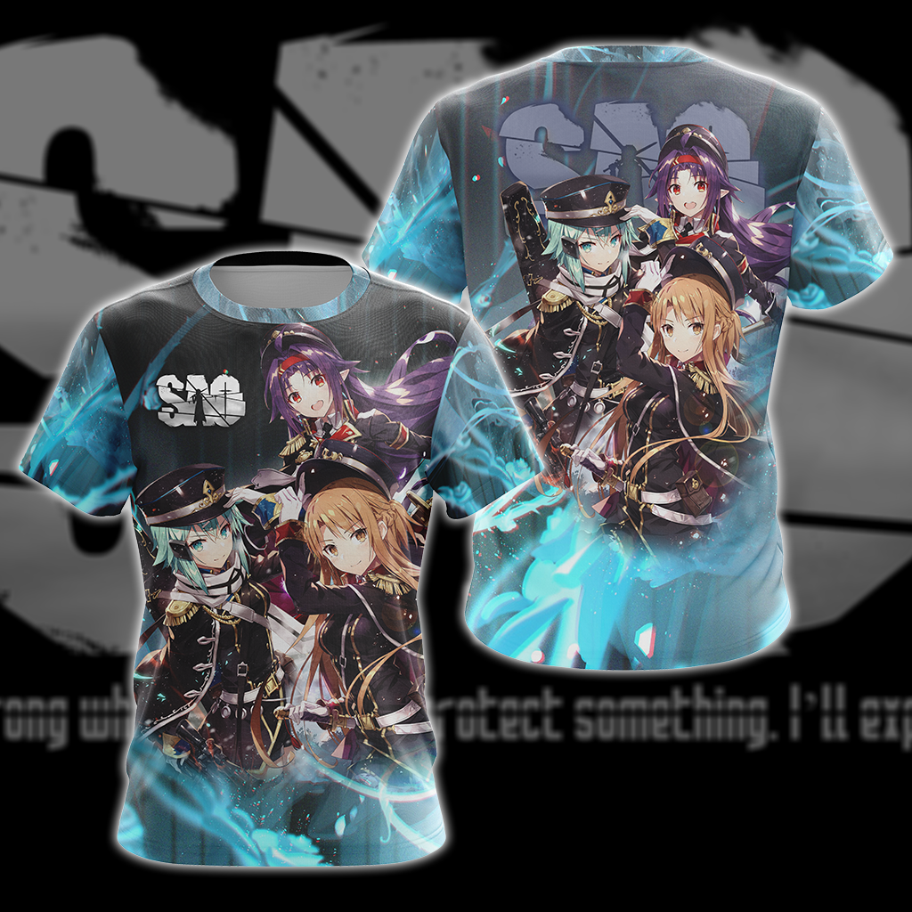 Asuna Sinon Yuuki Military Sword Art Online All Over Print T-shirt Zip Hoodie Pullover Hoodie T-shirt S 