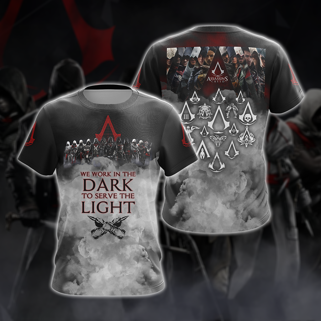 Assassin's Creed All Games Logos - We work in the dark to serve the light Unisex 3D T-shirt Zip Hoodie Pullover Hoodie T-shirt S 