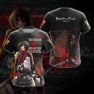 The World Is Cruel and Also Very Beautiful Mikasa Attack On Titan Anime T-shirt Zip Hoodie Pullover Hoodie T-shirt S 