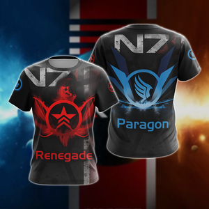 Mass Effect Paragon and Renegade symbol Unisex 3D T-shirt Zip Hoodie Pullover Hoodie T-shirt S 